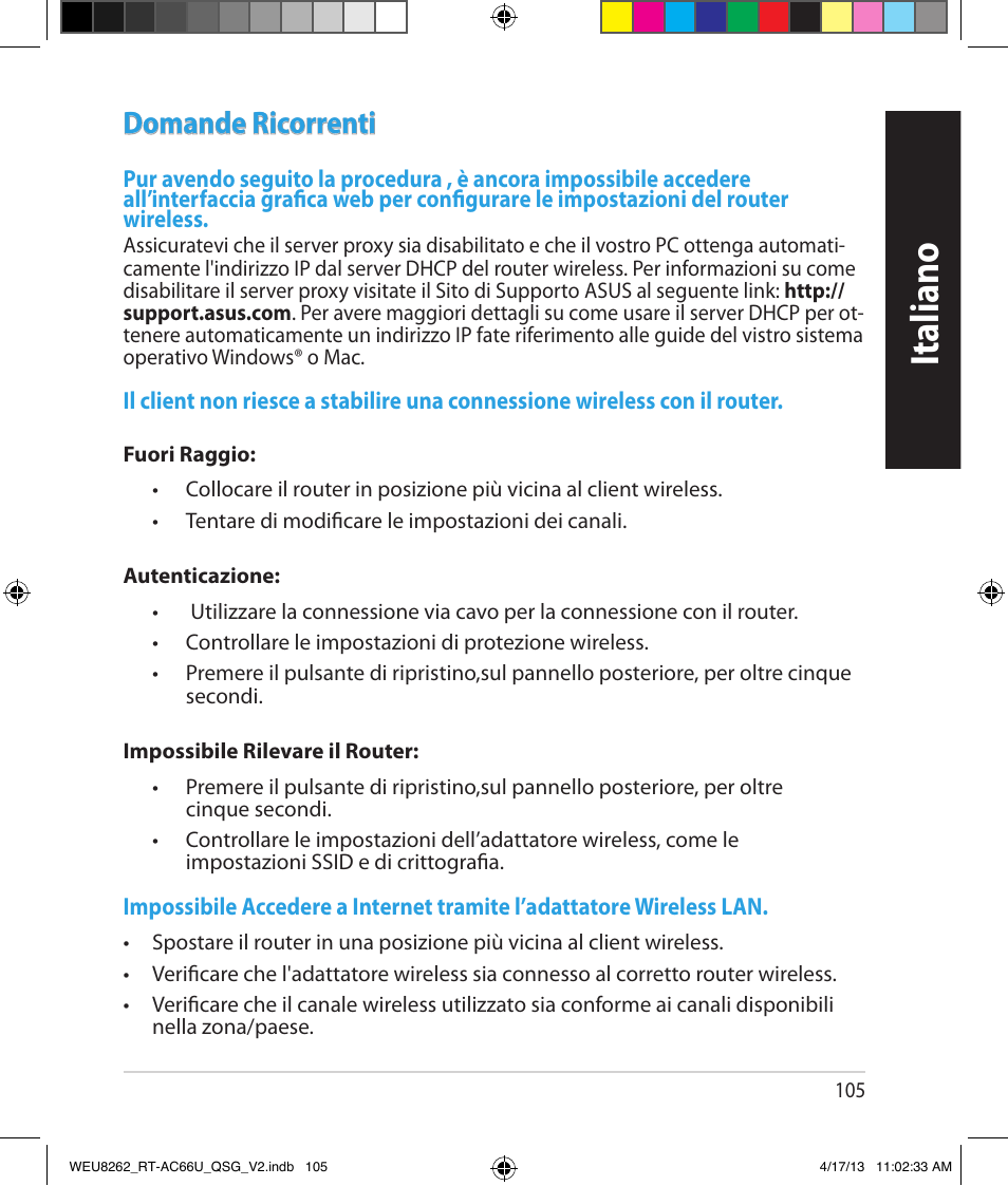 Italiano, Domande ricorrenti | Asus RT-AC66U User Manual | Page 105 / 136