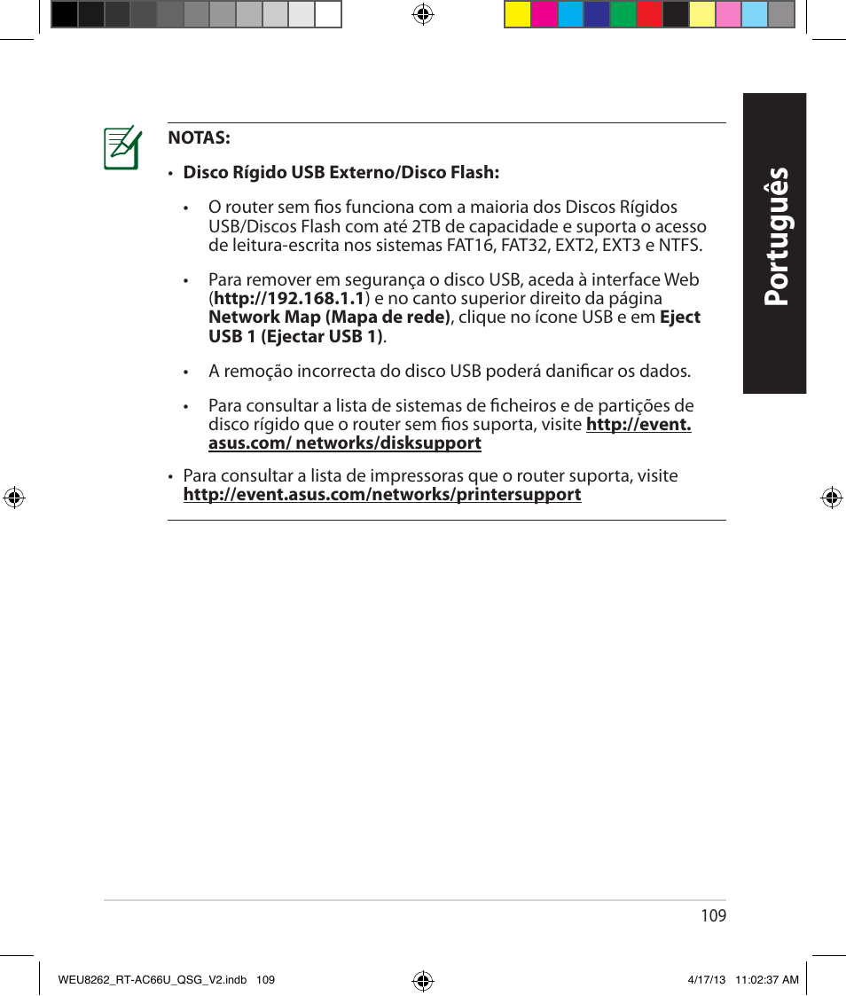 Por tuguês | Asus RT-AC66U User Manual | Page 109 / 136