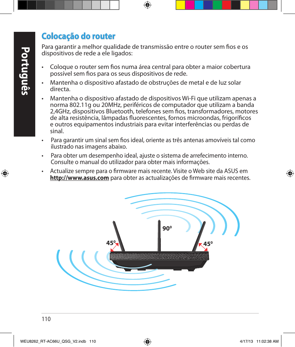 Por tuguês, Colocação do router | Asus RT-AC66U User Manual | Page 110 / 136