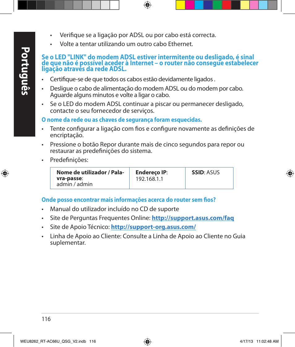 Por tuguês | Asus RT-AC66U User Manual | Page 116 / 136