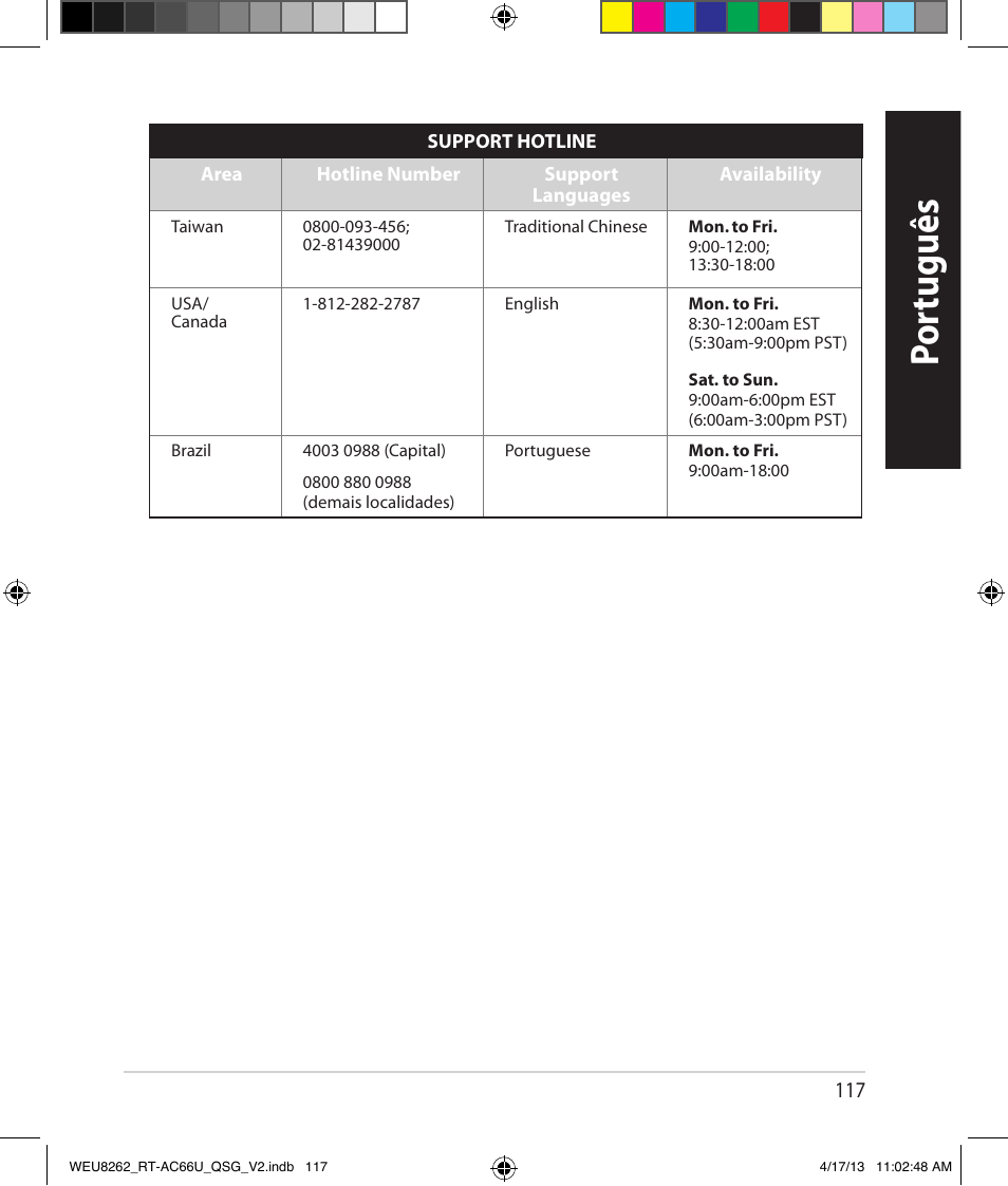 Por tuguês | Asus RT-AC66U User Manual | Page 117 / 136