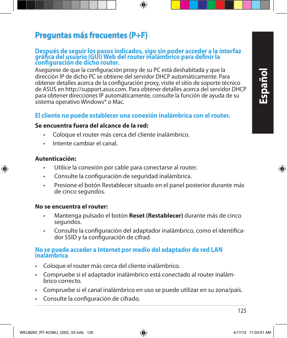 Español, Preguntas más frecuentes (p+f) | Asus RT-AC66U User Manual | Page 125 / 136