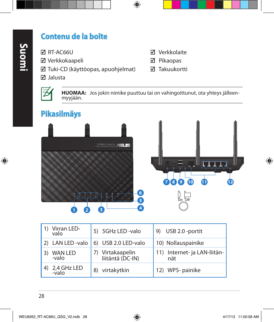 Suomi, Contenu de la boîte, Pikasilmäys | Asus RT-AC66U User Manual | Page 28 / 136