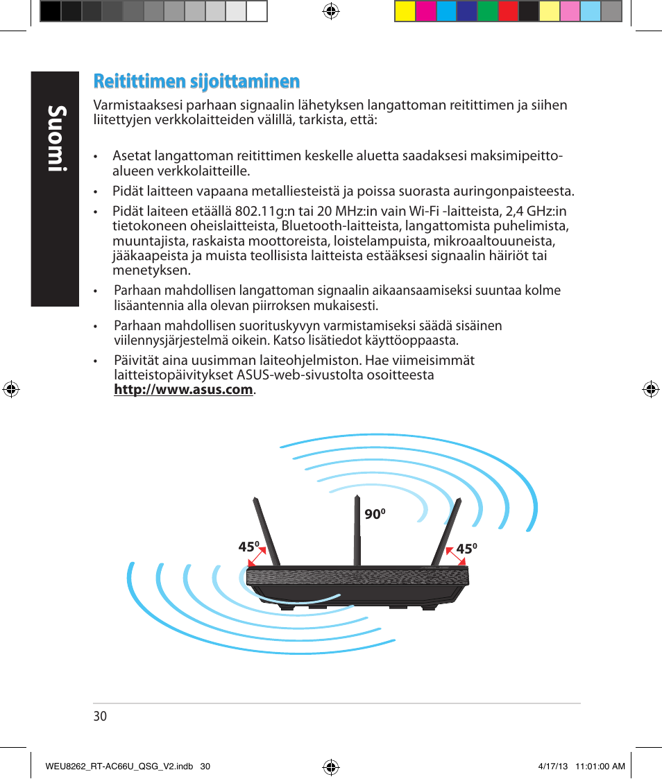 Suomi, Reitittimen sijoittaminen | Asus RT-AC66U User Manual | Page 30 / 136