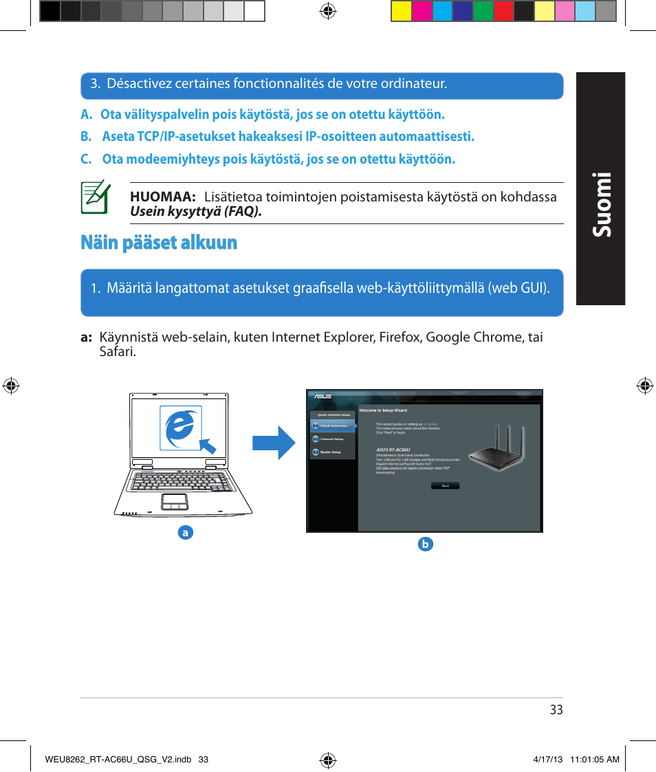 Suomi, Näin pääset alkuun | Asus RT-AC66U User Manual | Page 33 / 136