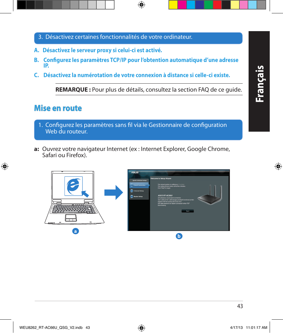 Fr anç ais, Mise en route | Asus RT-AC66U User Manual | Page 43 / 136