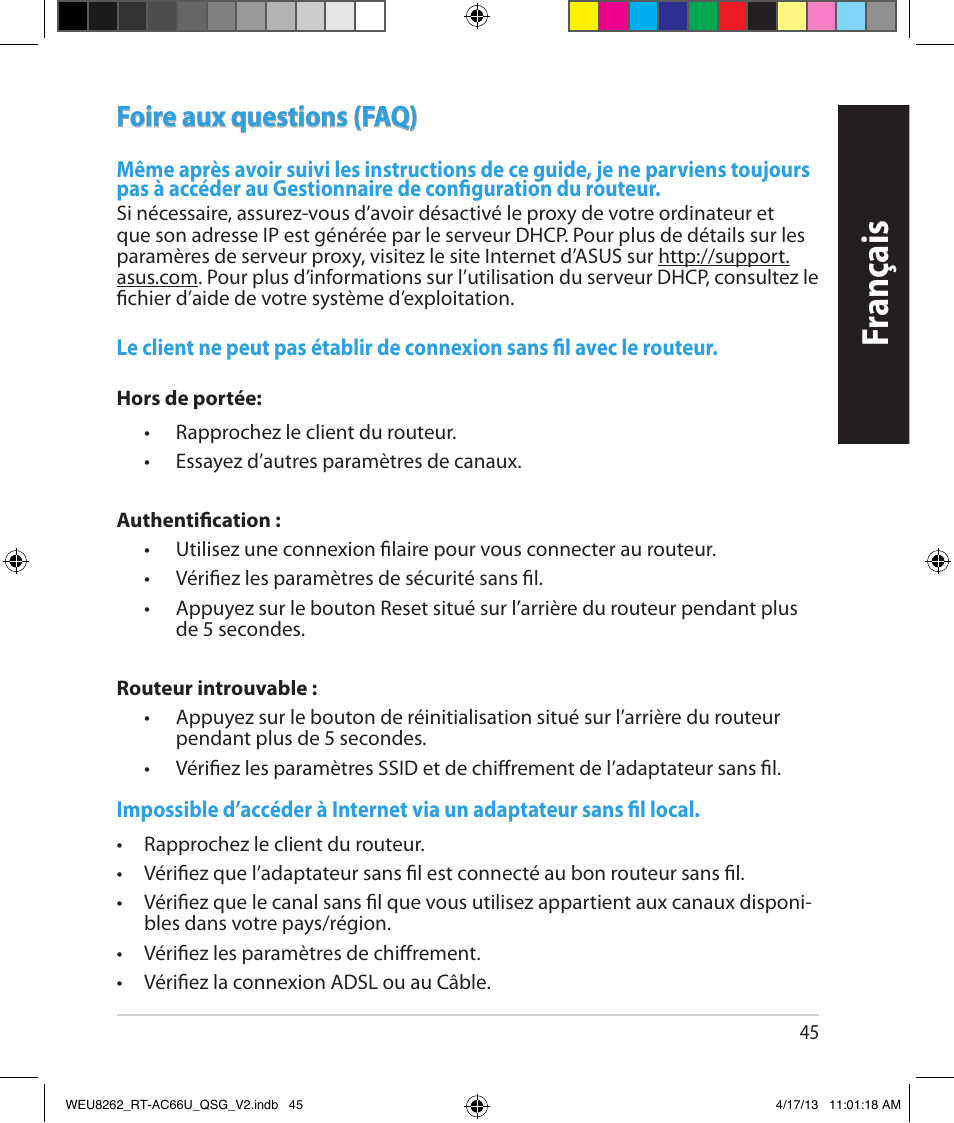 Fr anç ais, Foire aux questions (faq) | Asus RT-AC66U User Manual | Page 45 / 136