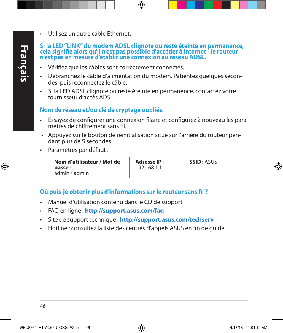 Franç ais | Asus RT-AC66U User Manual | Page 46 / 136