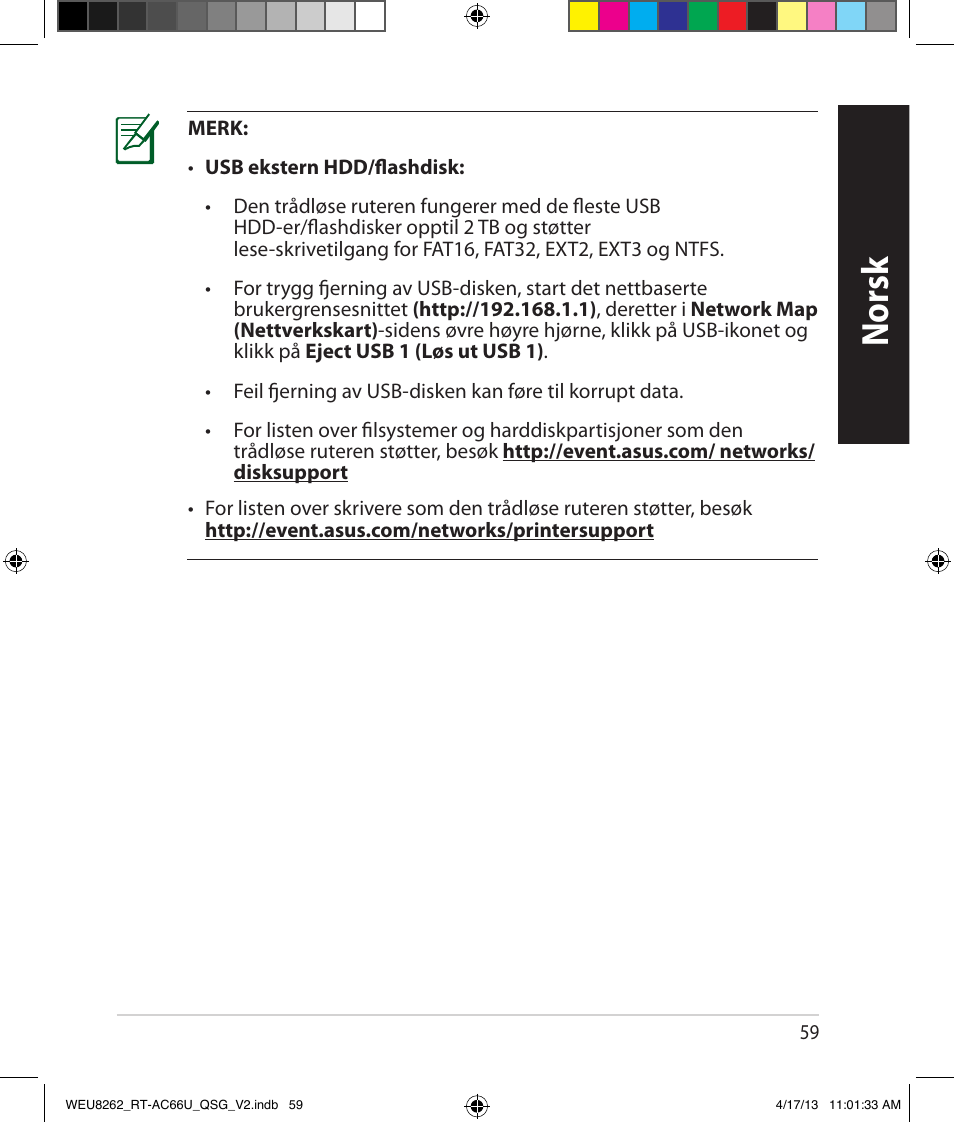 Norsk | Asus RT-AC66U User Manual | Page 59 / 136