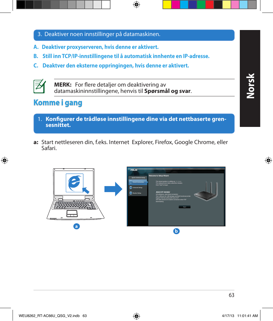 Norsk, Komme i gang | Asus RT-AC66U User Manual | Page 63 / 136