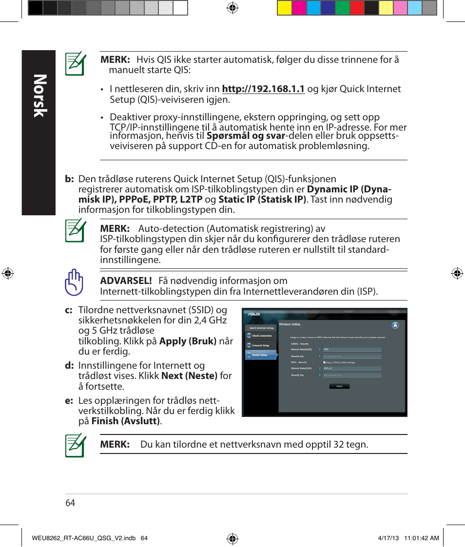 Norsk | Asus RT-AC66U User Manual | Page 64 / 136