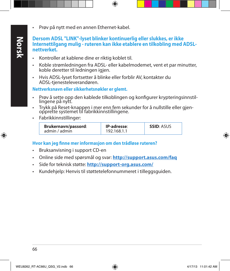 Norsk | Asus RT-AC66U User Manual | Page 66 / 136