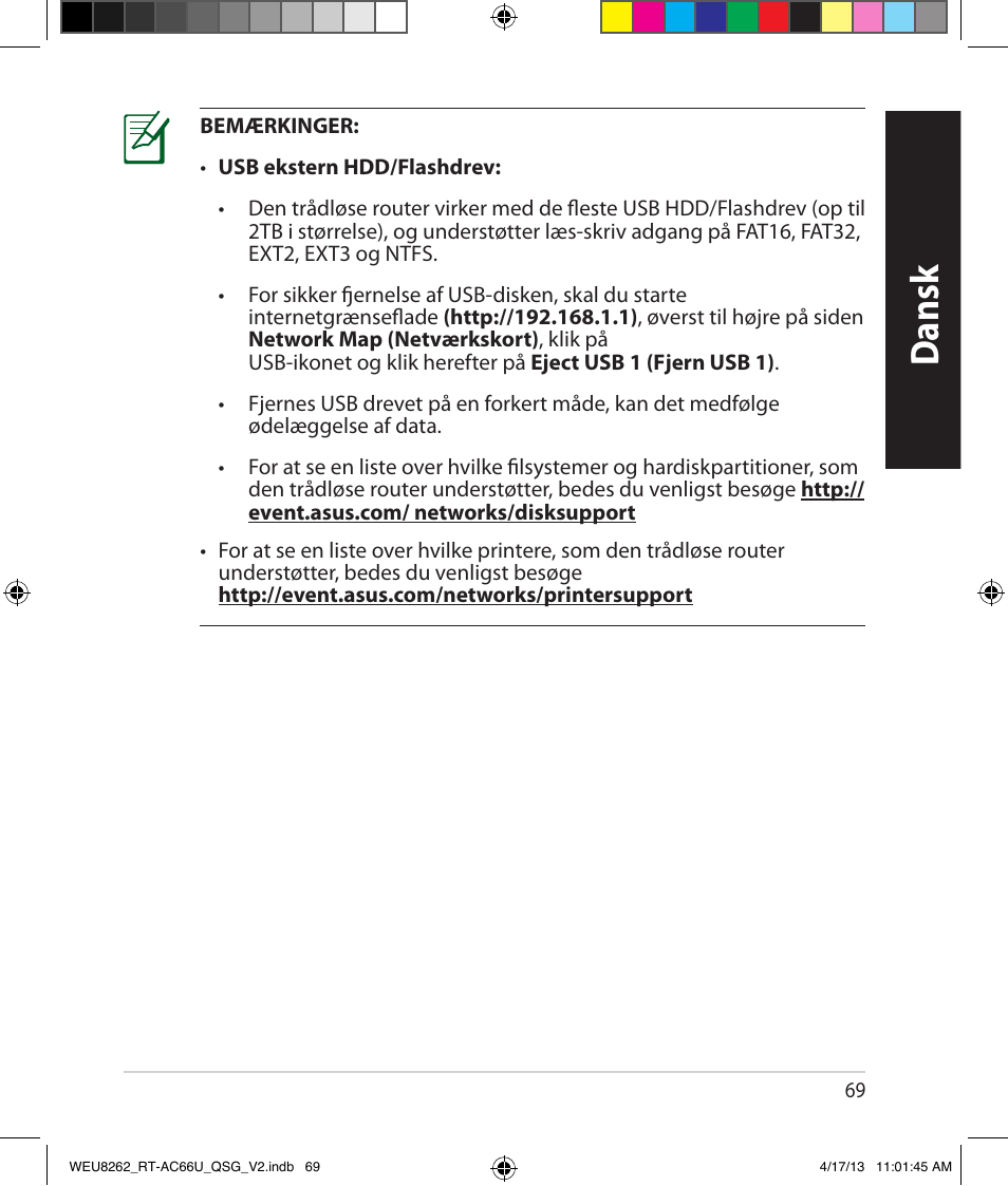 Dansk | Asus RT-AC66U User Manual | Page 69 / 136