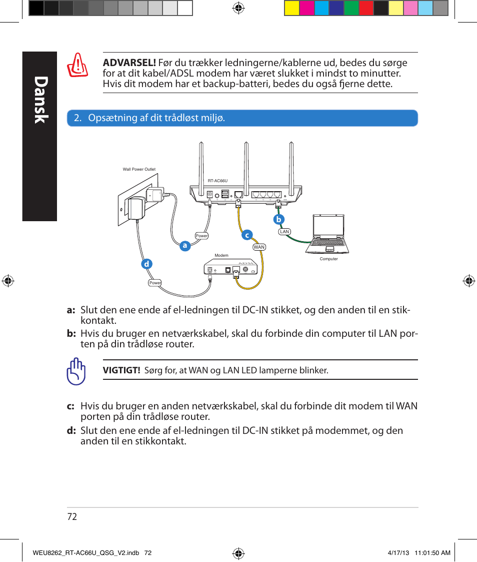 Dansk | Asus RT-AC66U User Manual | Page 72 / 136