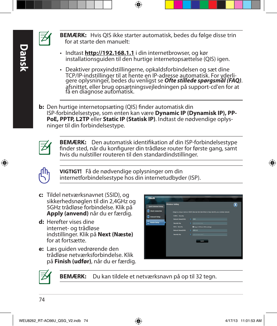 Dansk | Asus RT-AC66U User Manual | Page 74 / 136