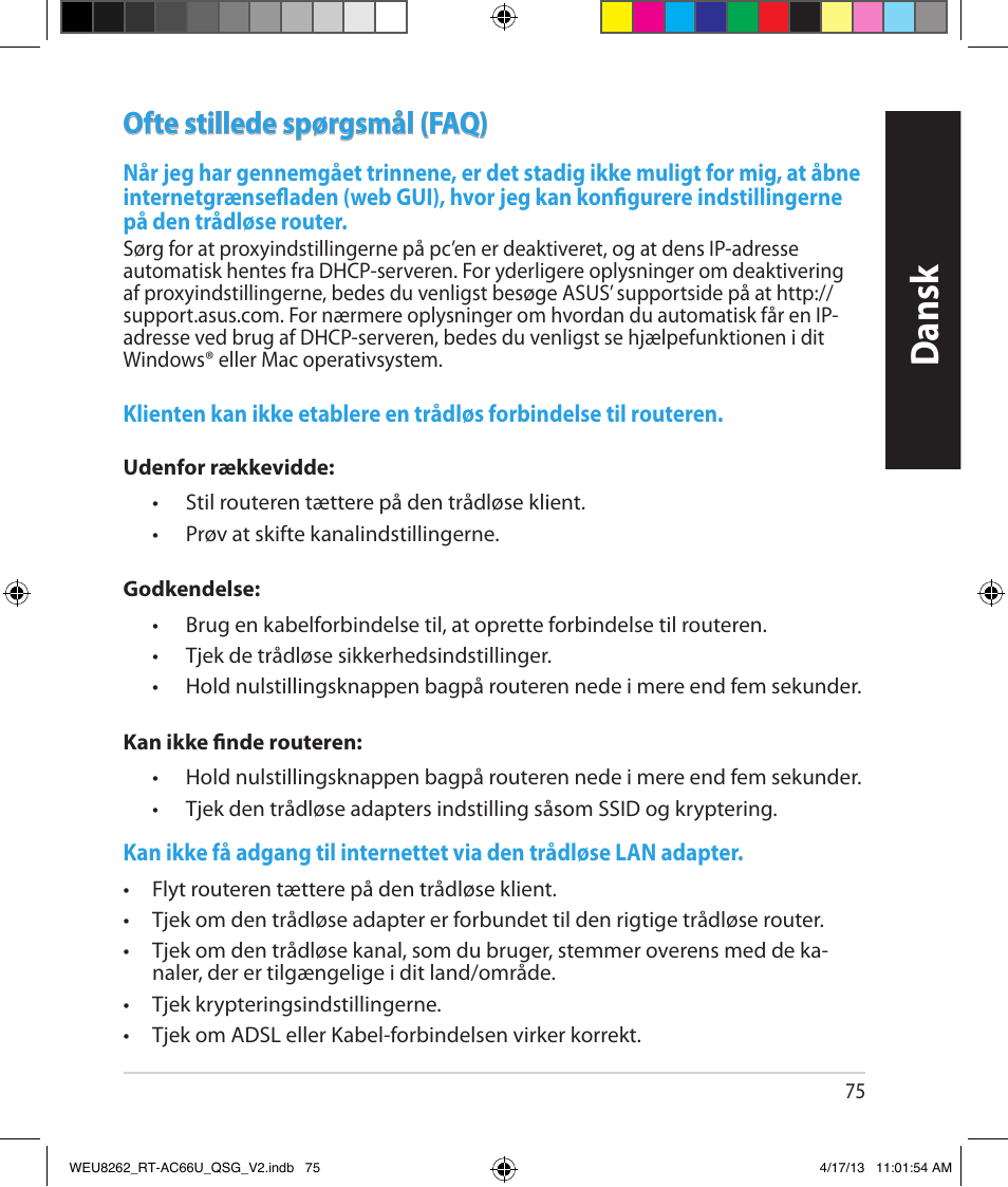 Dansk, Ofte stillede spørgsmål (faq) | Asus RT-AC66U User Manual | Page 75 / 136