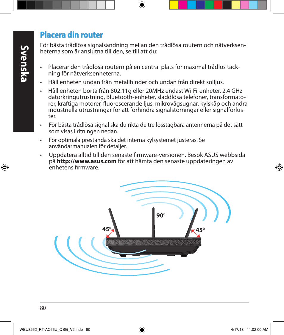 Sv ensk a, Placera din router | Asus RT-AC66U User Manual | Page 80 / 136