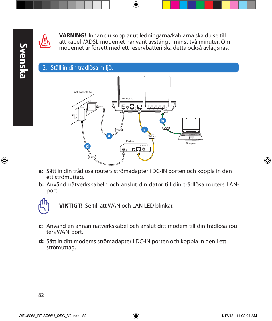 Sv ensk a, Ställ in din trådlösa miljö | Asus RT-AC66U User Manual | Page 82 / 136