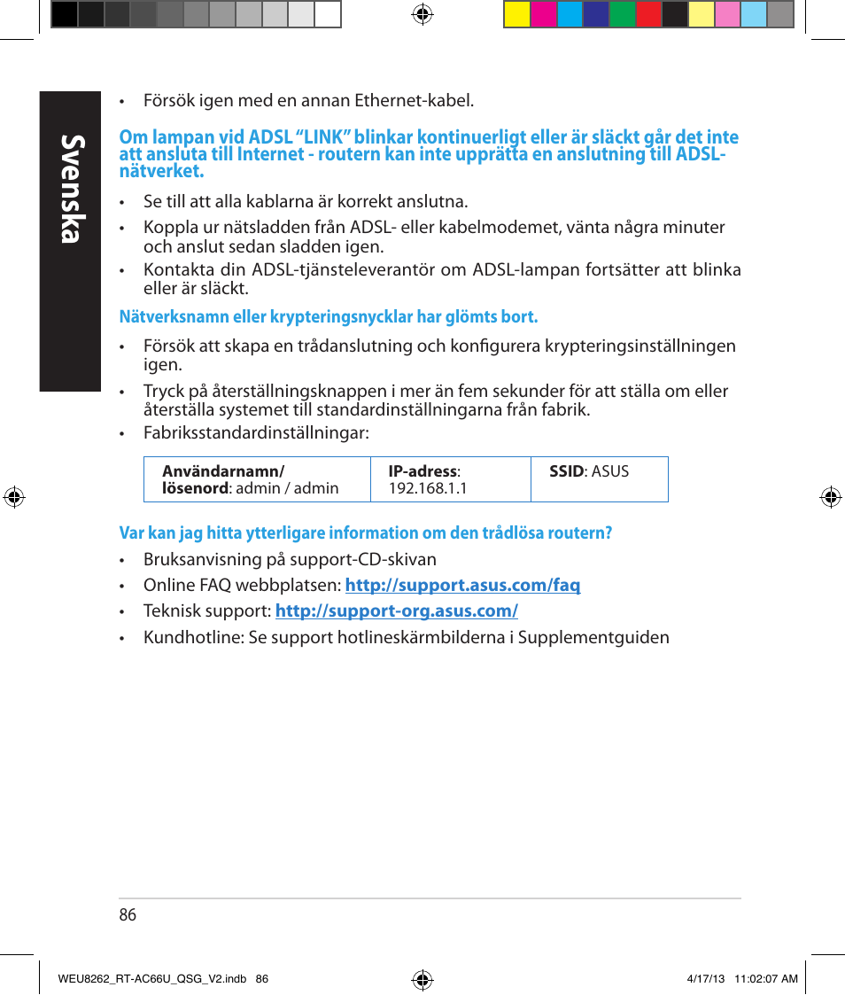 Sv ensk a | Asus RT-AC66U User Manual | Page 86 / 136