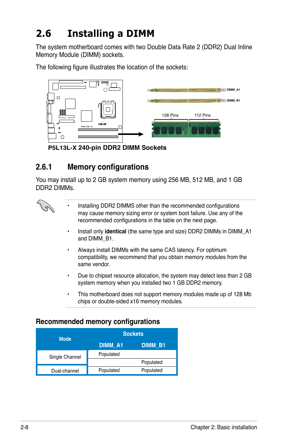 6 installing a dimm | Asus T4-P5945GCX User Manual | Page 24 / 80