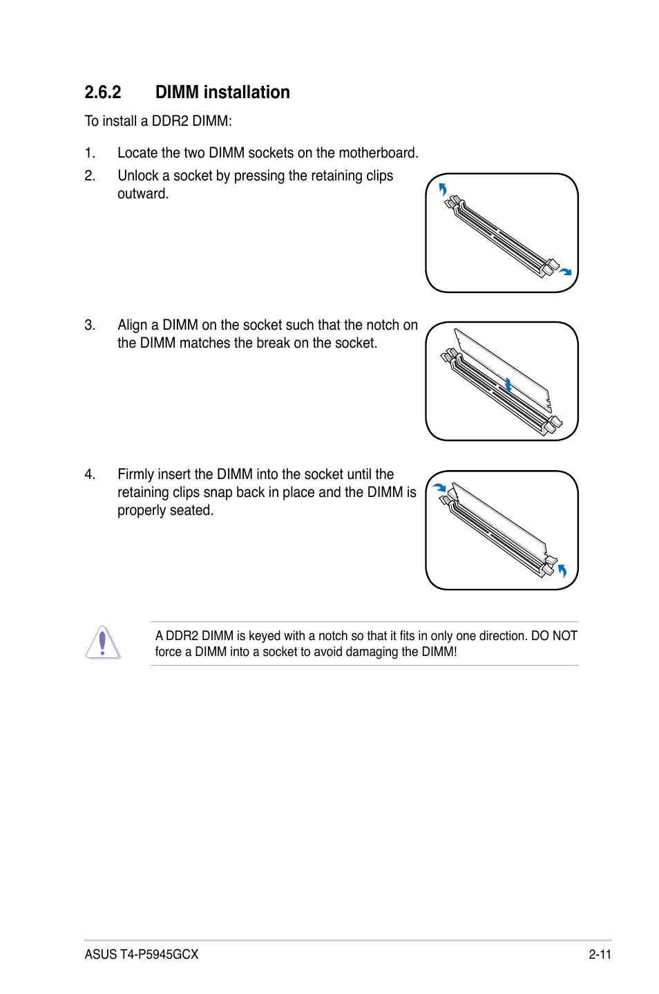 2 dimm installation | Asus T4-P5945GCX User Manual | Page 27 / 80