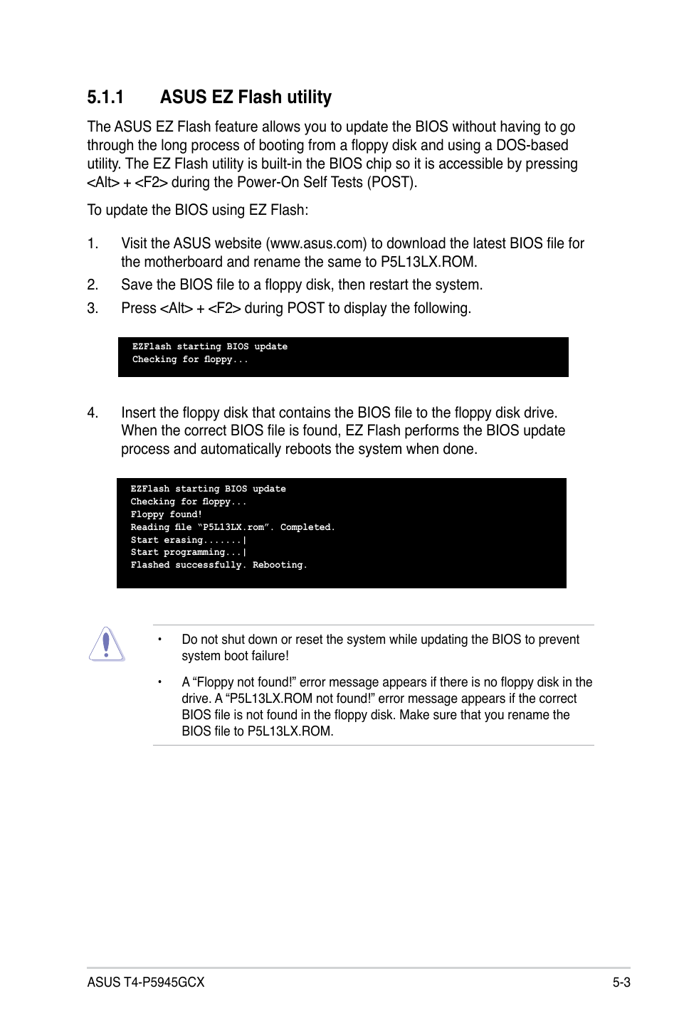 1 asus ez flash utility | Asus T4-P5945GCX User Manual | Page 51 / 80