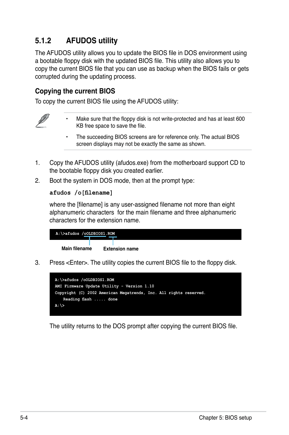 2 afudos utility, Copying the current bios | Asus T4-P5945GCX User Manual | Page 52 / 80