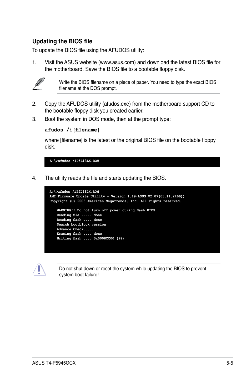 Updating the bios file | Asus T4-P5945GCX User Manual | Page 53 / 80