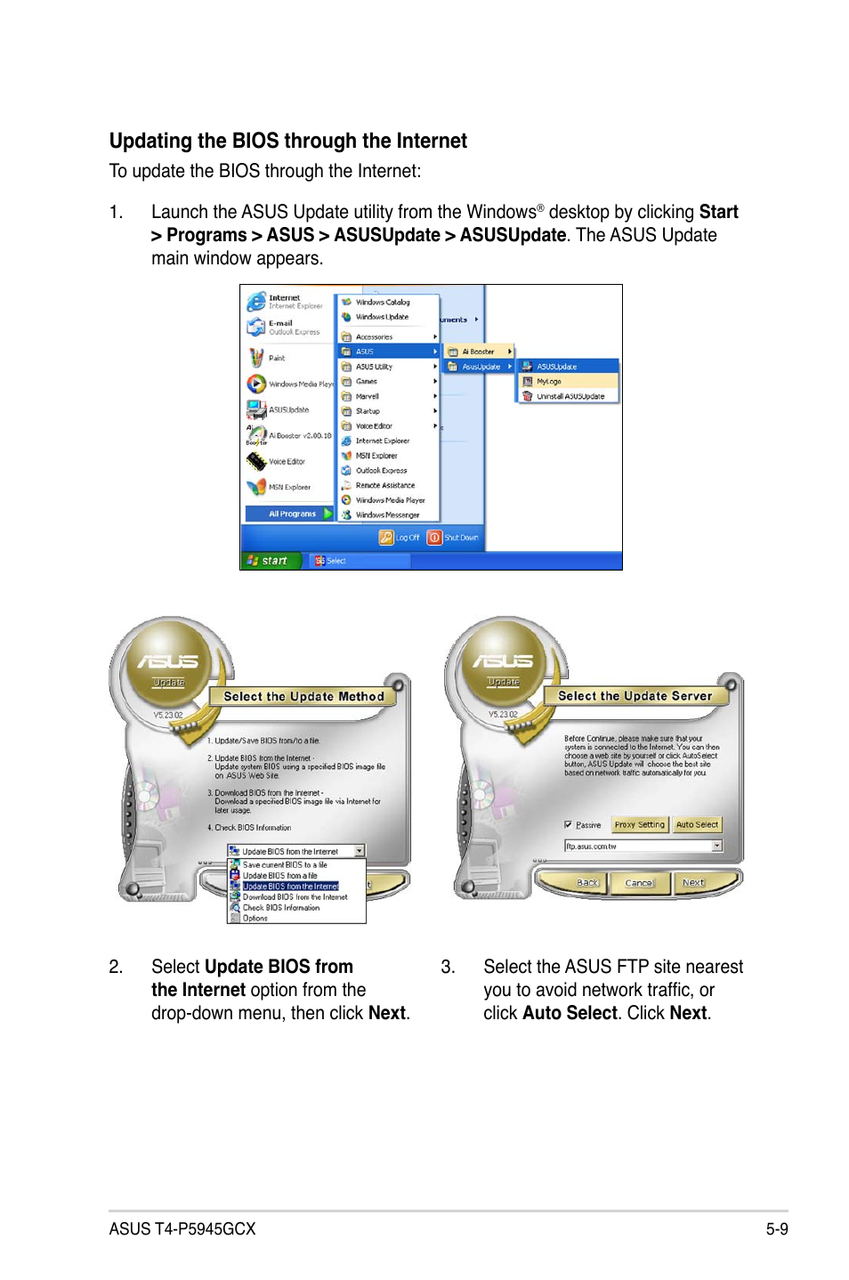 Updating the bios through the internet | Asus T4-P5945GCX User Manual | Page 57 / 80