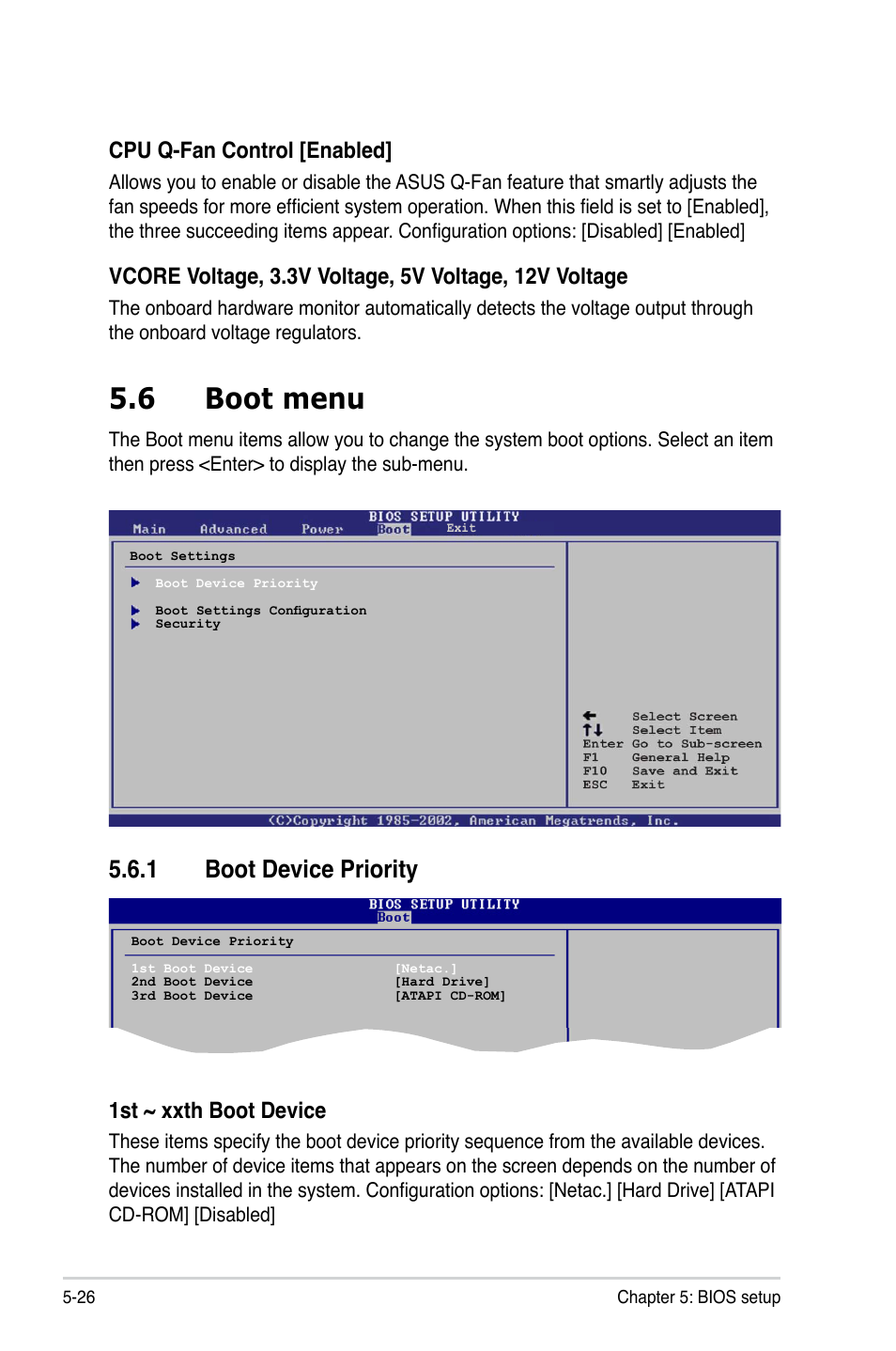 6 boot menu, 1 boot device priority, Cpu q-fan control [enabled | 1st ~ xxth boot device | Asus T4-P5945GCX User Manual | Page 74 / 80