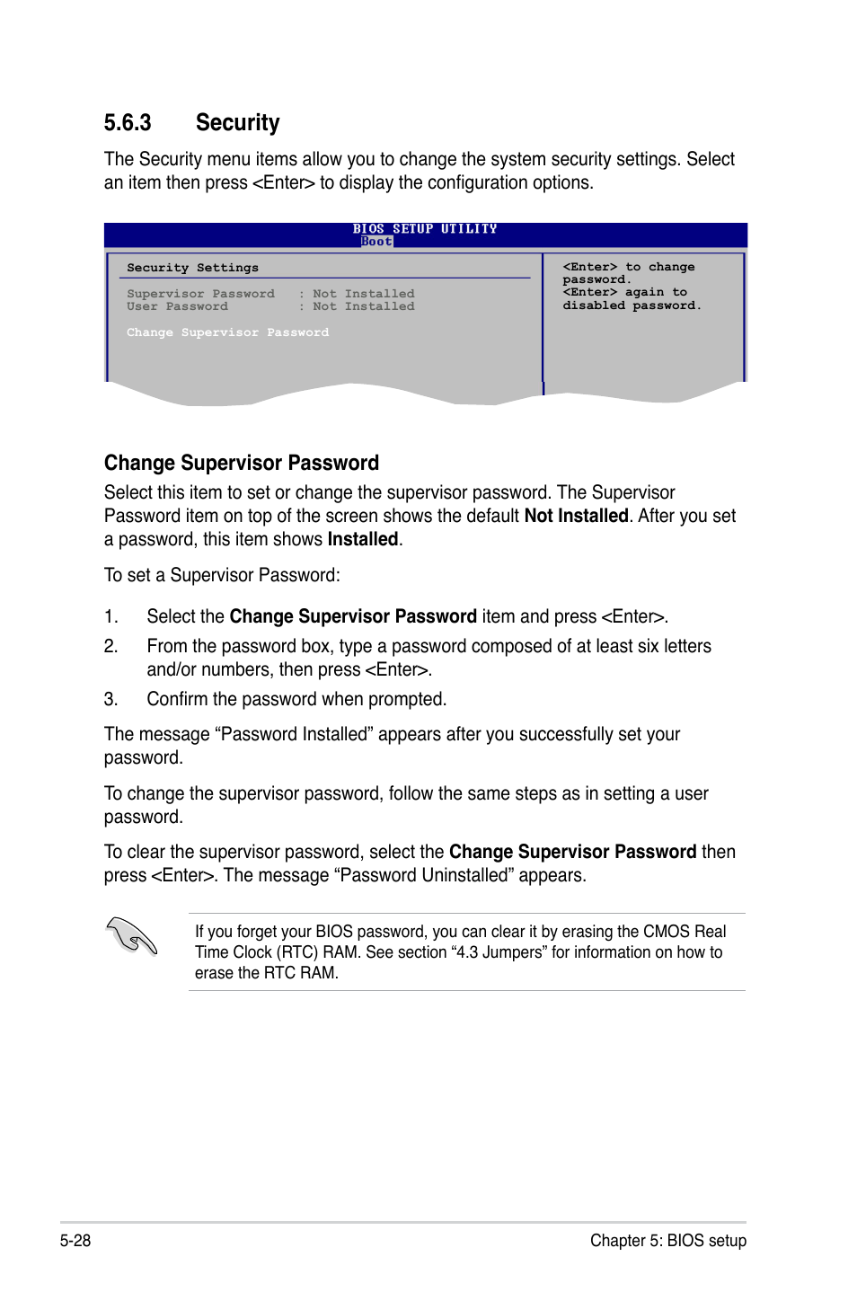 3 security, Change supervisor password | Asus T4-P5945GCX User Manual | Page 76 / 80