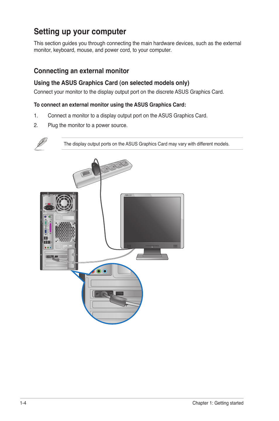 Setting up your computer, Setting up your computer -4, Connecting an external monitor | Asus CM5340 User Manual | Page 13 / 57