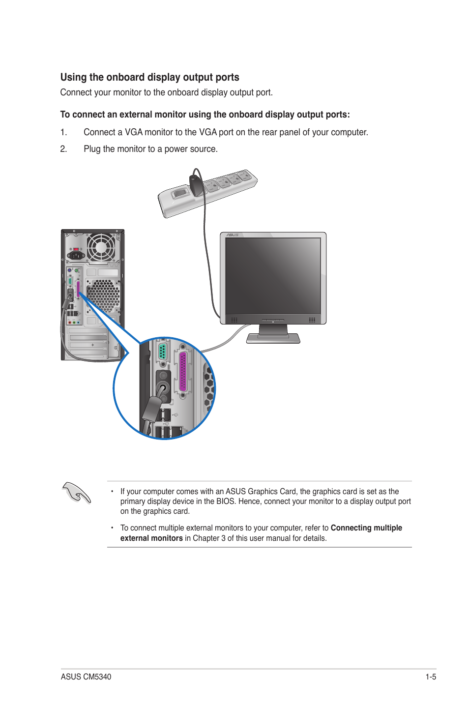 Using the onboard display output ports | Asus CM5340 User Manual | Page 14 / 57