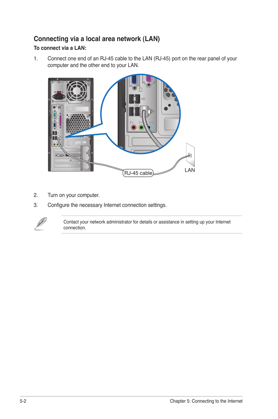 Connecting via a local area network �lan | Asus CM5340 User Manual | Page 38 / 57