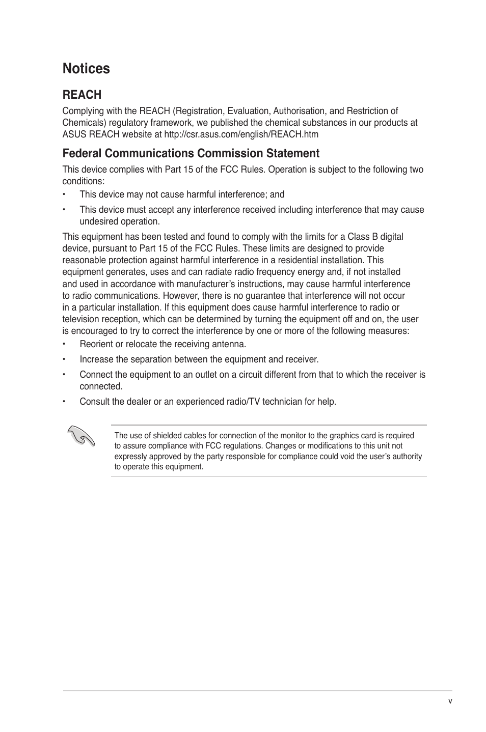 Notices, Reach, Federal communications commission statement | Asus CM5340 User Manual | Page 5 / 57