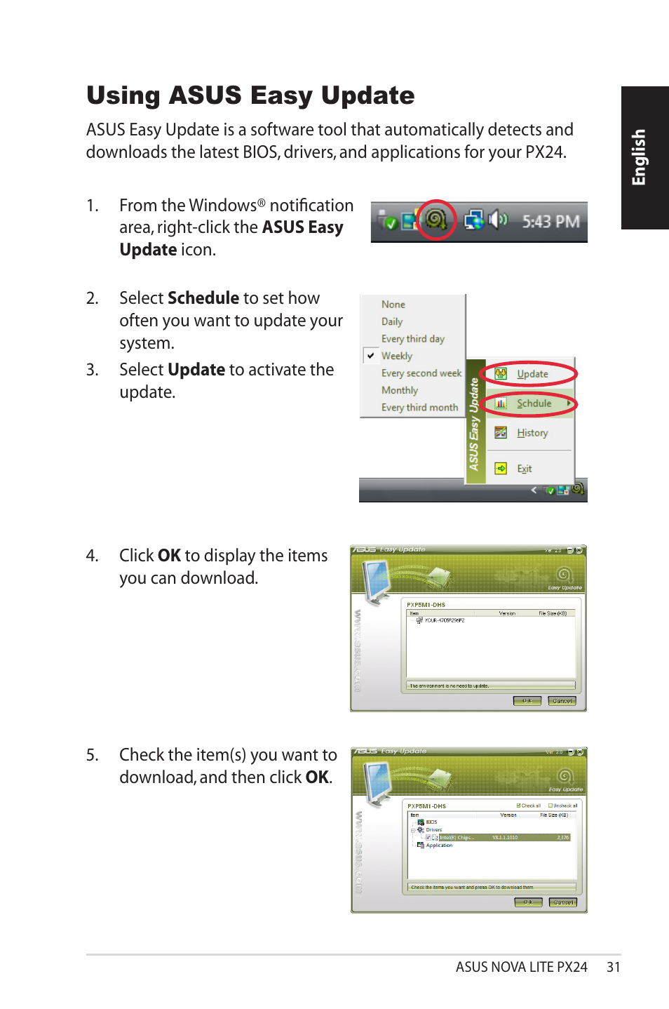 Using asus easy update | Asus NOVALITE PX24 User Manual | Page 31 / 38