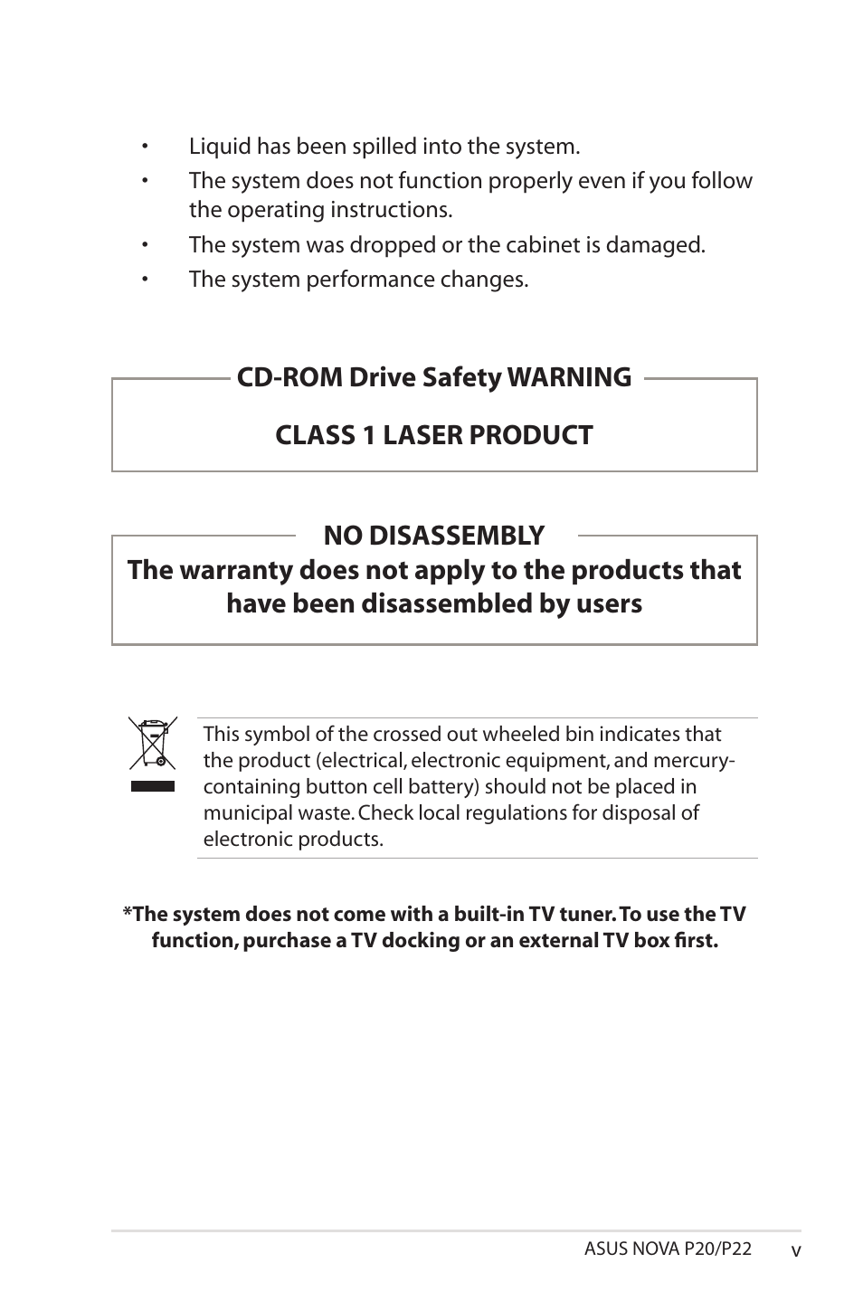 Cd-rom drive safety warning class 1 laser product | Asus NOVA (P20/P22) User Manual | Page 5 / 40