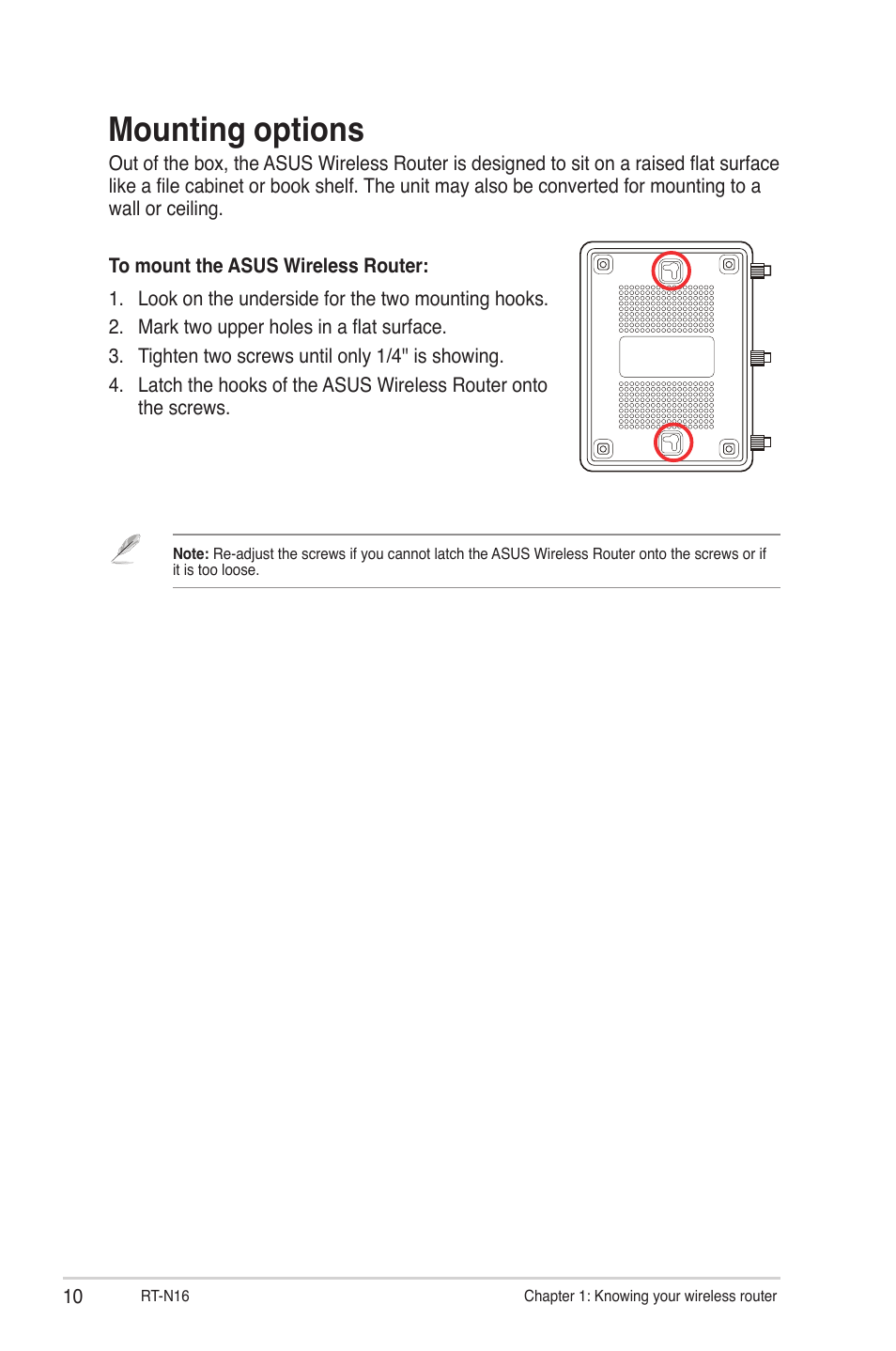 Mounting options | Asus RT-N16 User Manual | Page 10 / 66