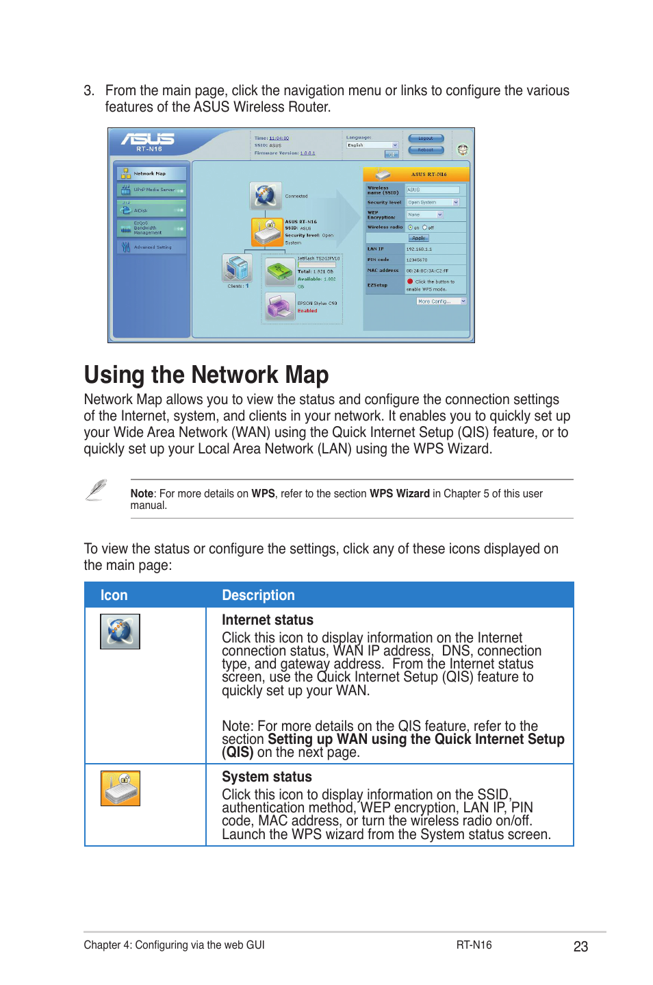 Using the network map | Asus RT-N16 User Manual | Page 23 / 66