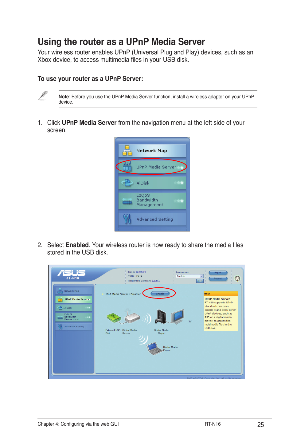 Using the router as a upnp media server | Asus RT-N16 User Manual | Page 25 / 66