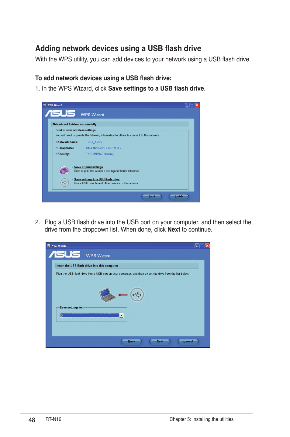 Adding network devices using a usb flash drive | Asus RT-N16 User Manual | Page 48 / 66