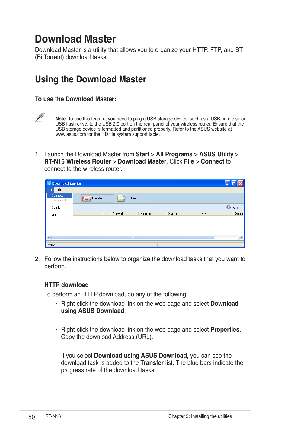 Download master, Using the download master | Asus RT-N16 User Manual | Page 50 / 66