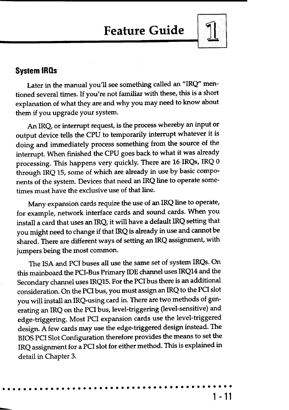 System irqs, System irqs -11, Feature guide | Asus P/I-AP55T User Manual | Page 15 / 87