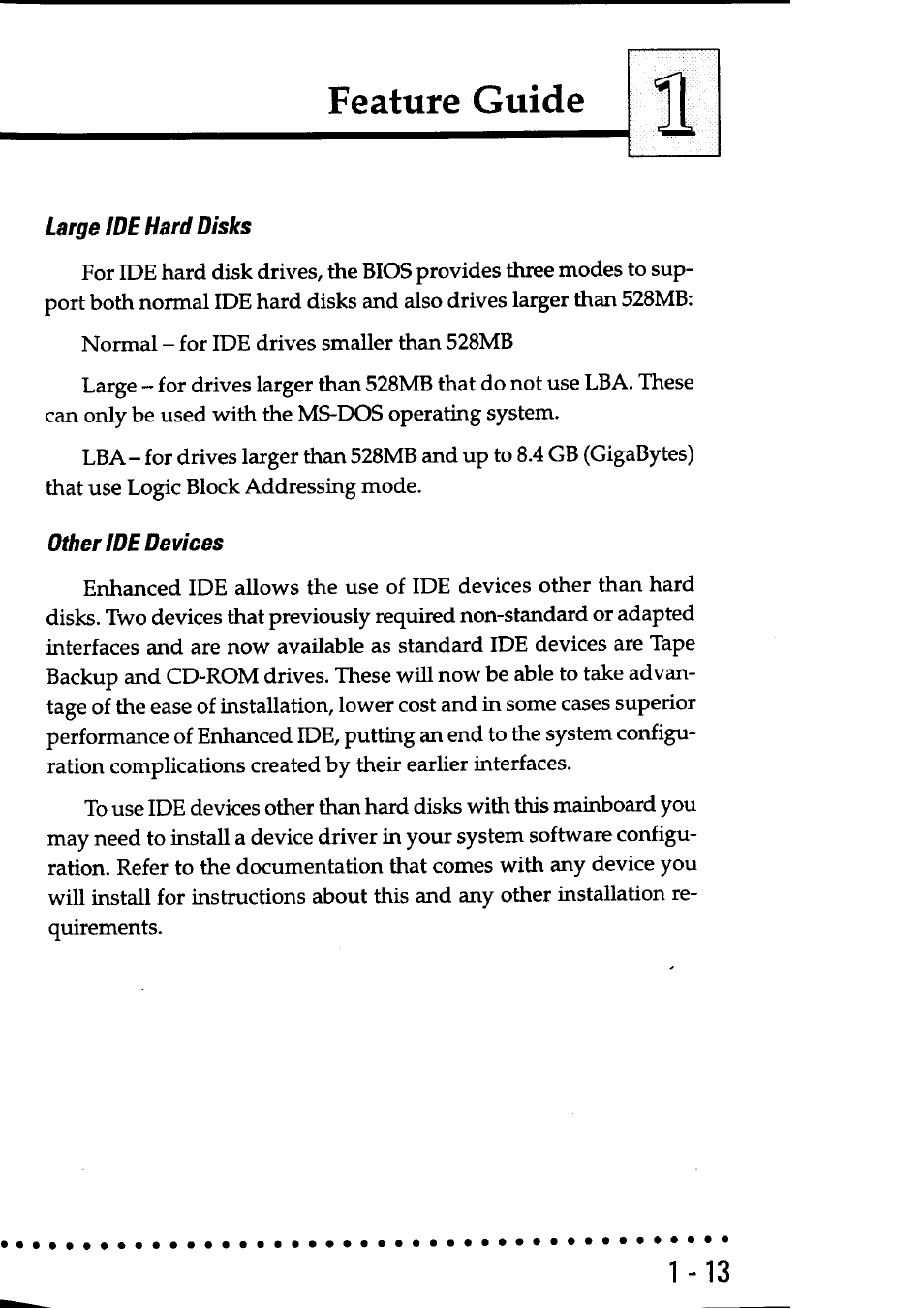 Large ide hard disks, Other ide devices, Feature guide | Asus P/I-AP55T User Manual | Page 17 / 87