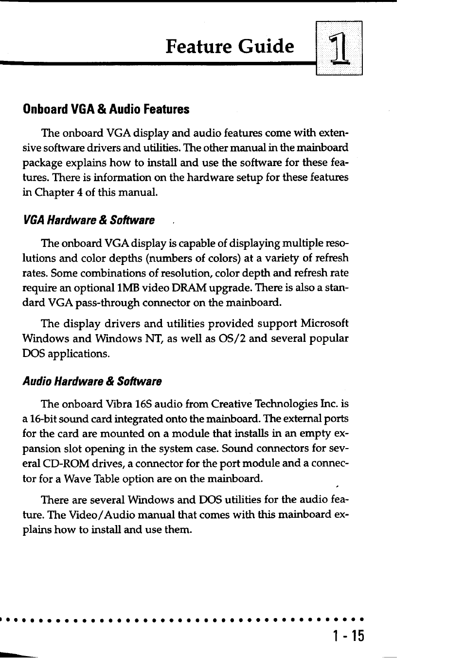 Onboard vga & audio features, Vga hardware & software, Audio hardware & software | Onboard vga & audio features -15, Feature guide | Asus P/I-AP55T User Manual | Page 19 / 87