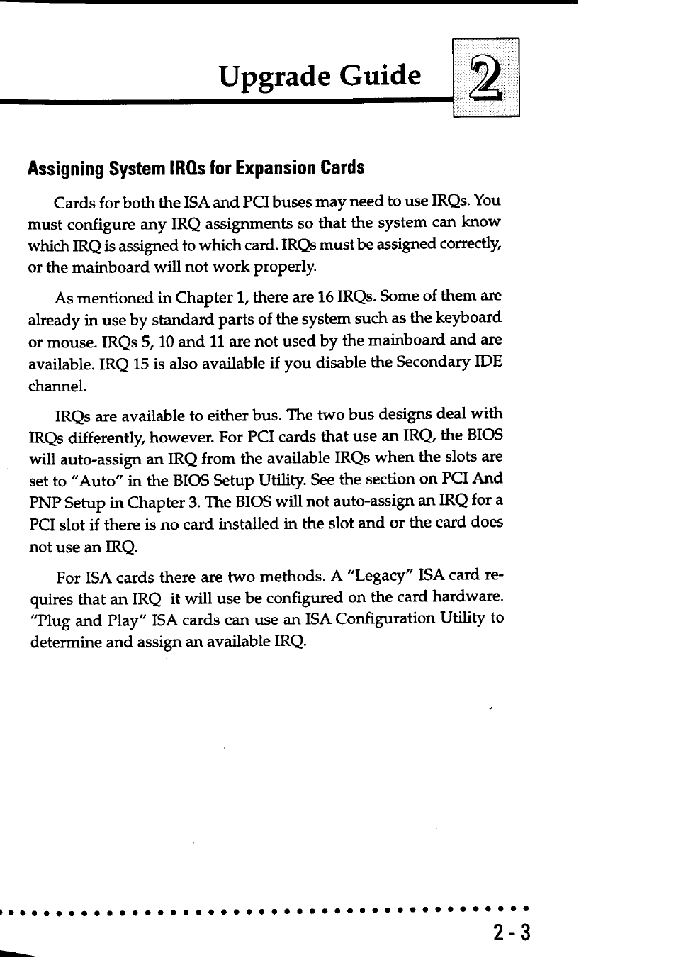 Assigning system irqs for expansion cards, Assigning system irqs for expansion cards -3, Upgrade guide | Asus P/I-AP55T User Manual | Page 23 / 87