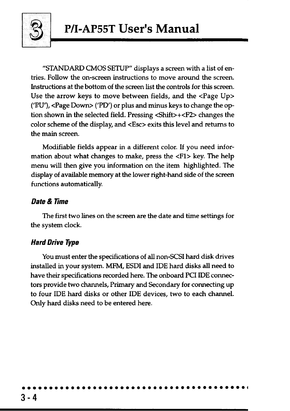 Date & time, Hard drive type, P/i-ap55t user's manual | Asus P/I-AP55T User Manual | Page 38 / 87