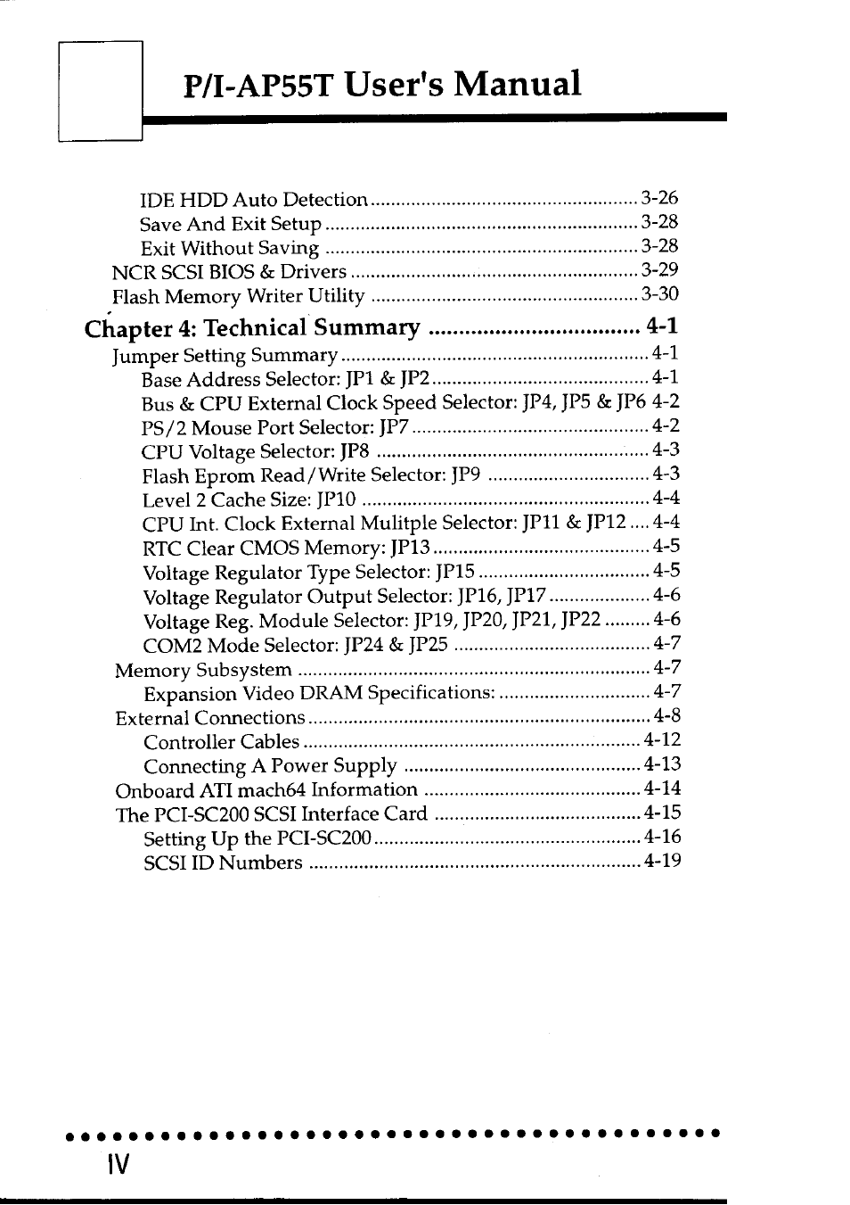 P/i-ap55t user’s manual, Chapter 4: technical summary -1 | Asus P/I-AP55T User Manual | Page 4 / 87