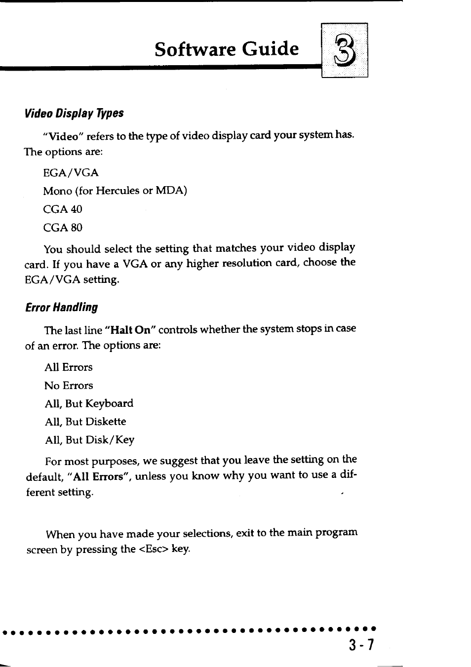 Video display types, Error handling, Software guide | Asus P/I-AP55T User Manual | Page 41 / 87