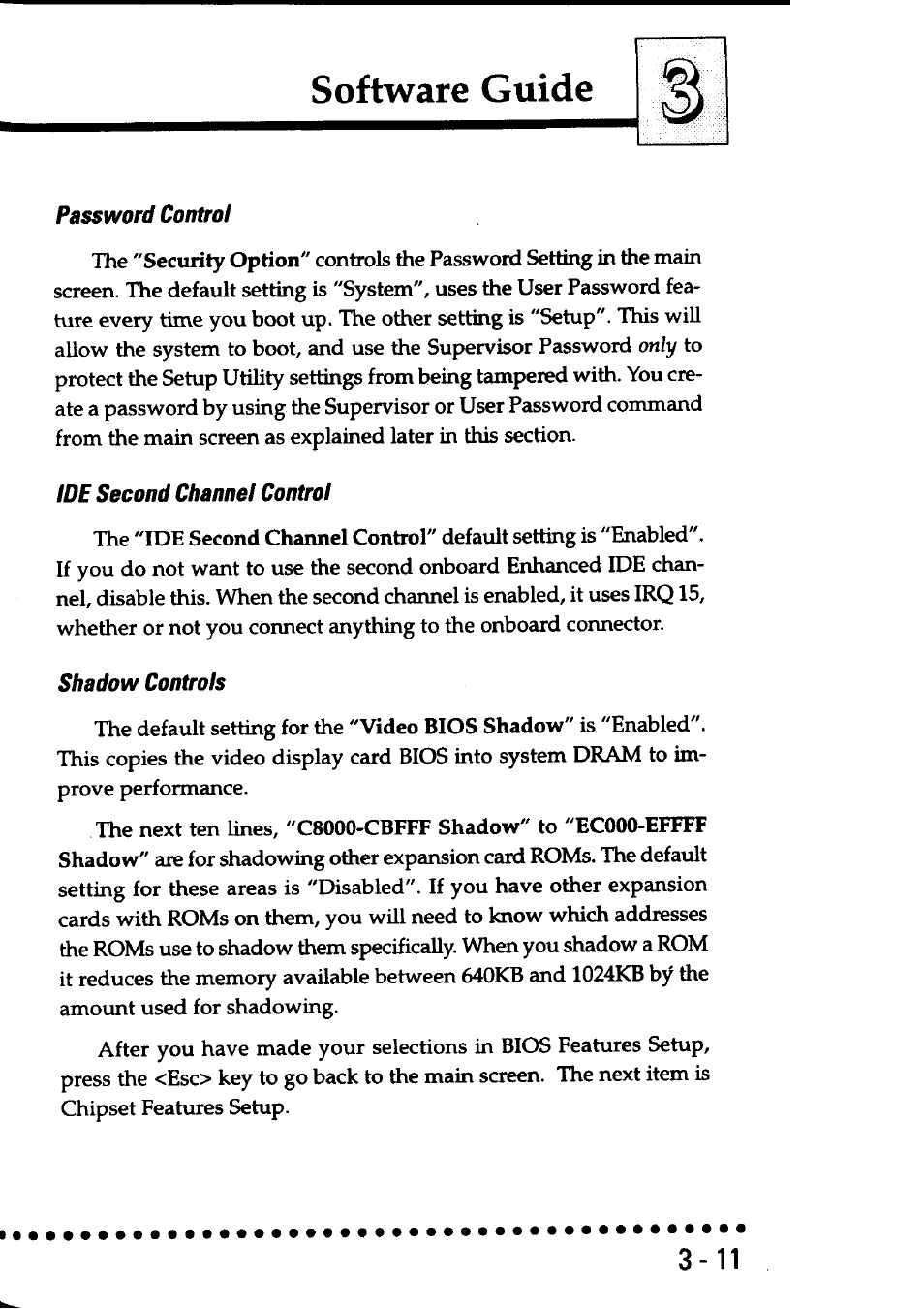 Password control, Ide second channel control, Shadow controls | Software guide | Asus P/I-AP55T User Manual | Page 45 / 87